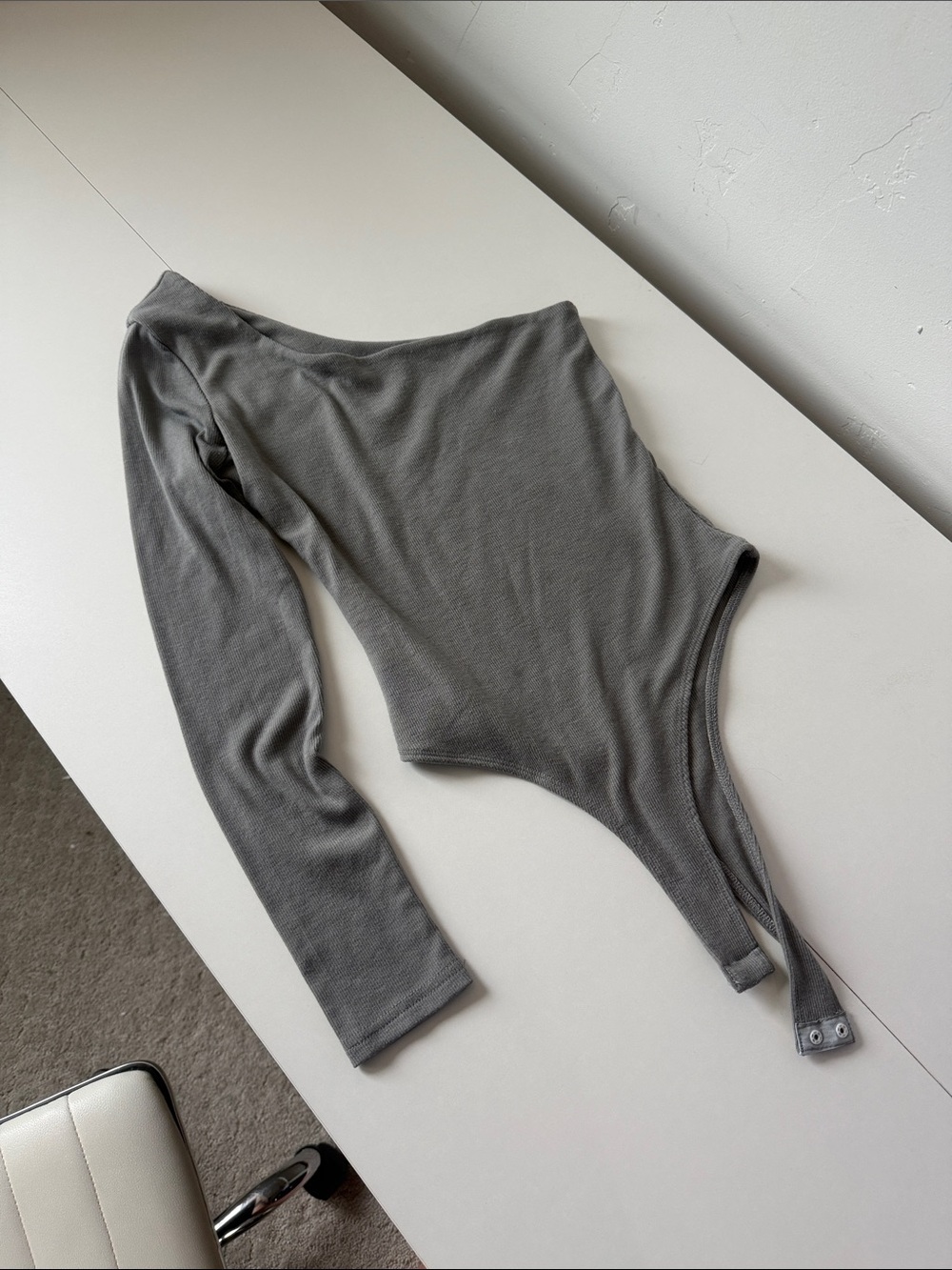 Better Be Gray One-Shoulder Long Sleeve Bodysuit